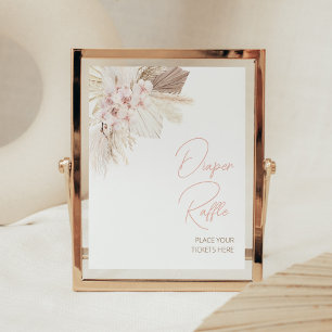 Roze Bloemen Pampas Boho Baby shower Luier Raffle Poster