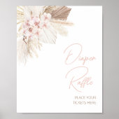 Roze Bloemen Pampas Boho Baby shower Luier Raffle Poster (Voorkant)