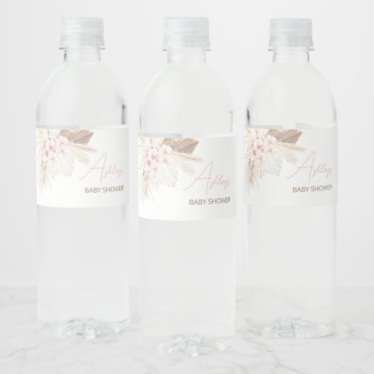 Roze Bloemen Pampas Boho Baby shower Waterfles Etiket (Flessen)