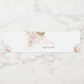 Roze Bloemen Pampas Boho Baby shower Waterfles Etiket (Enkel label)