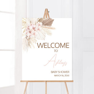 Roze Bloemen Pampas Boho Baby shower Welkom Poster