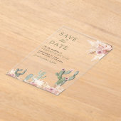 Roze Bloemen Pampas Cactus Trouwen Save the Date Acryl Uitnodigingen (Laagn)