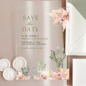 Roze Bloemen Pampas Cactus Trouwen Save the Date Acryl Uitnodigingen