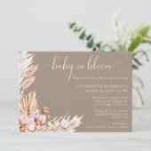 Roze Bloemen Pampas Gras | BABY SHOWER Kaart (Staand voorkant)