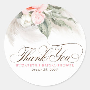 Roze Bloemen Pampas Gras Boho Dank Je Ronde Sticker