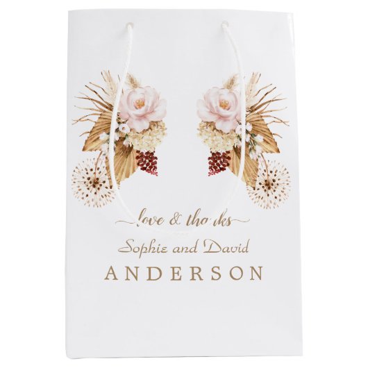 Roze Bloemen Pampas Gras Gedroogde Palm Bladeren B Medium Cadeauzakje (Voorkant)