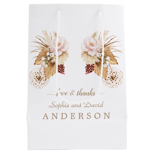 Roze Bloemen Pampas Gras Gedroogde Palm Bladeren B Medium Cadeauzakje (Achterkant)