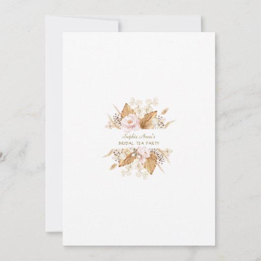 Roze Bloemen Pampas Gras Palm Bruids Tea Party Kaart (Achterkant)