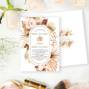 Roze Bloemen Pampas Gras Palm Bruids Tea Party Kaart