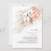 Roze Bloemen Pampas Gras Verlovingsfeest Kaart (Voorkant)