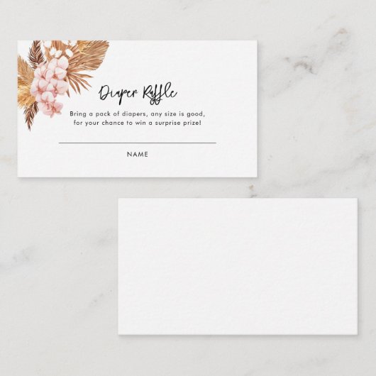 Roze Bloemen Pampas Grass Baby shower Luier Raffle Informatiekaartje (Voorkant / Achterkant)