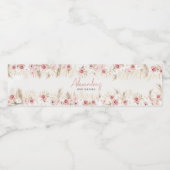 Roze Bloemen Pampas Grass Baby shower Waterfles Etiket (Enkel label)