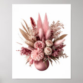 Roze Bloemen Pampas Grass Boho Bloemen in Vaas Poster (Voorkant)