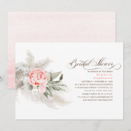 Roze bloemen Pampas Grass Elegant Vrijgezellenfees Kaart