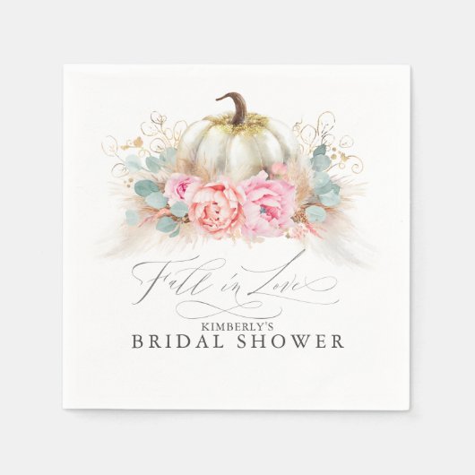 Roze bloemen Pampas Grass en White Pumpkin Servet (Voorkant)