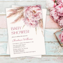 Roze Bloemen Pampas Grass Floral Baby shower
