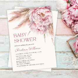 Roze Bloemen Pampas Grass Floral Baby shower Kaart