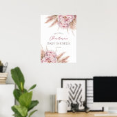 Roze Bloemen Pampas Grass Meisje Baby shower Welko Poster (Thuiskantoor)