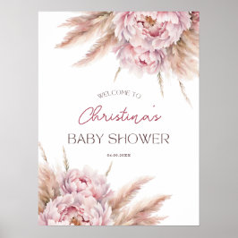 Roze Bloemen Pampas Grass Meisje Baby shower Welko Poster