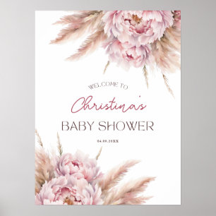 Roze Bloemen Pampas Grass Meisje Baby shower Welko Poster