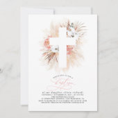 Roze Bloemen Pampas Grass Moderne Meisjes Doop Kaart (Voorkant)