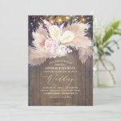 Roze Bloemen Pampas Grass Rustiek Hout Bruiloft Kaart (Staand voorkant)