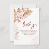 Roze Bloemen Pampas Grass Script Baby shower Bedankkaart (Voorkant)