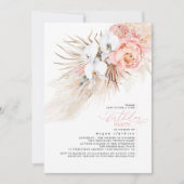 Roze Bloemen Pampas Grass Verjaardagsfeest Kaart (Voorkant)