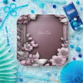 Roze Bloemen Papieren Bord (Feest)