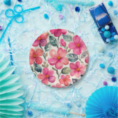 Roze bloemen papieren bordje (Feest)