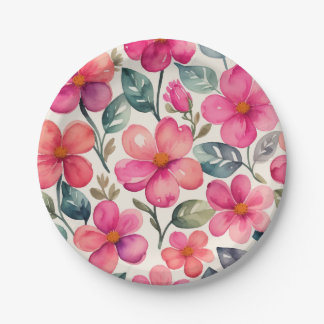 Roze bloemen papieren bordje