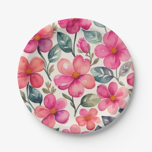 Roze bloemen papieren bordje (Voorkant)