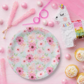 Roze bloemen papieren bordje (Feest)