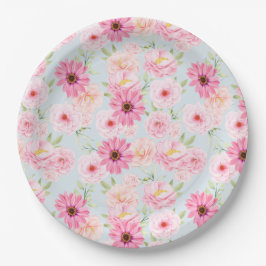 Roze bloemen papieren bordje