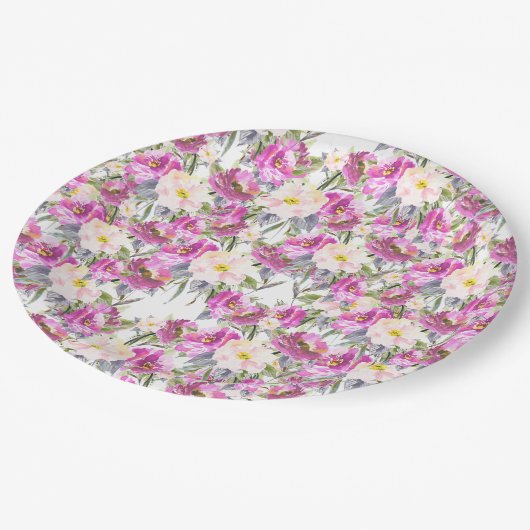  roze bloemen papieren bordje (Gekanteld)