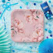 Roze bloemen papieren bordje (Feest)