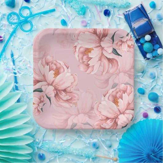 Roze bloemen papieren bordje (Feest)