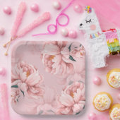 Roze bloemen papieren bordje (Feest)