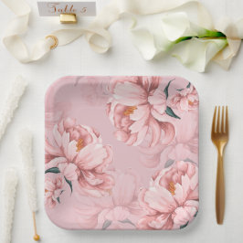 Roze bloemen papieren bordje