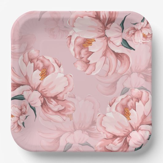 Roze bloemen papieren bordje (Voorkant)