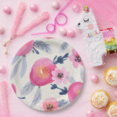 Roze bloemen papieren bordje (Feest)