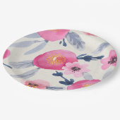 Roze bloemen papieren bordje (Gekanteld)