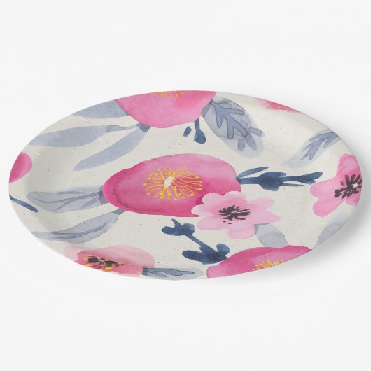 Roze bloemen papieren bordje (Gekanteld)