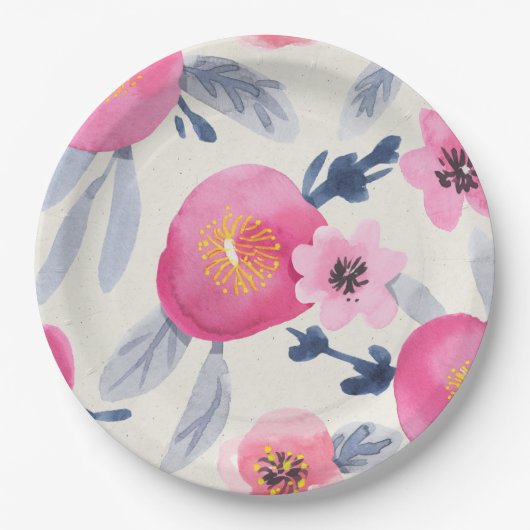 Roze bloemen papieren bordje (Voorkant)