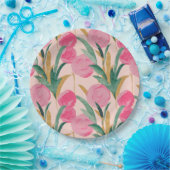 Roze bloemen papieren bordje (Feest)