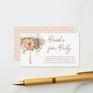 Roze Bloemen  Paraplu Baby shower Boeken Informatiekaartje