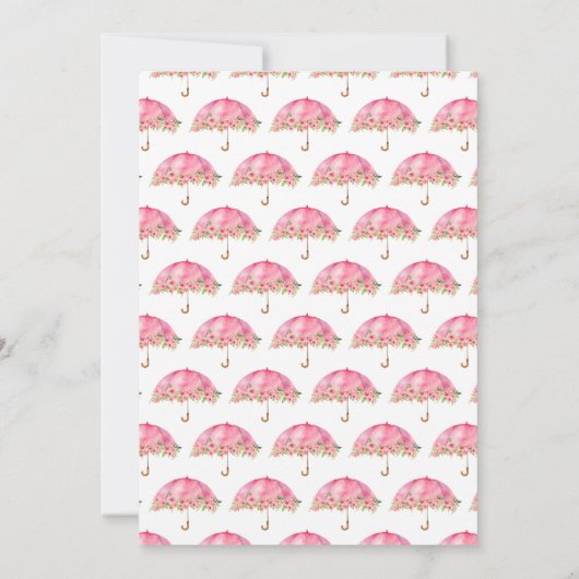 Roze Bloemen Paraplu Baby shower Kaart (Achterkant)