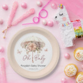 Roze Bloemen Paraplu Baby shower Papieren Bordje (Feest)