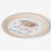 Roze Bloemen Paraplu Baby shower Papieren Bordje (Gekanteld)