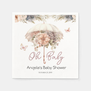 Roze Bloemen Paraplu Baby shower Servet